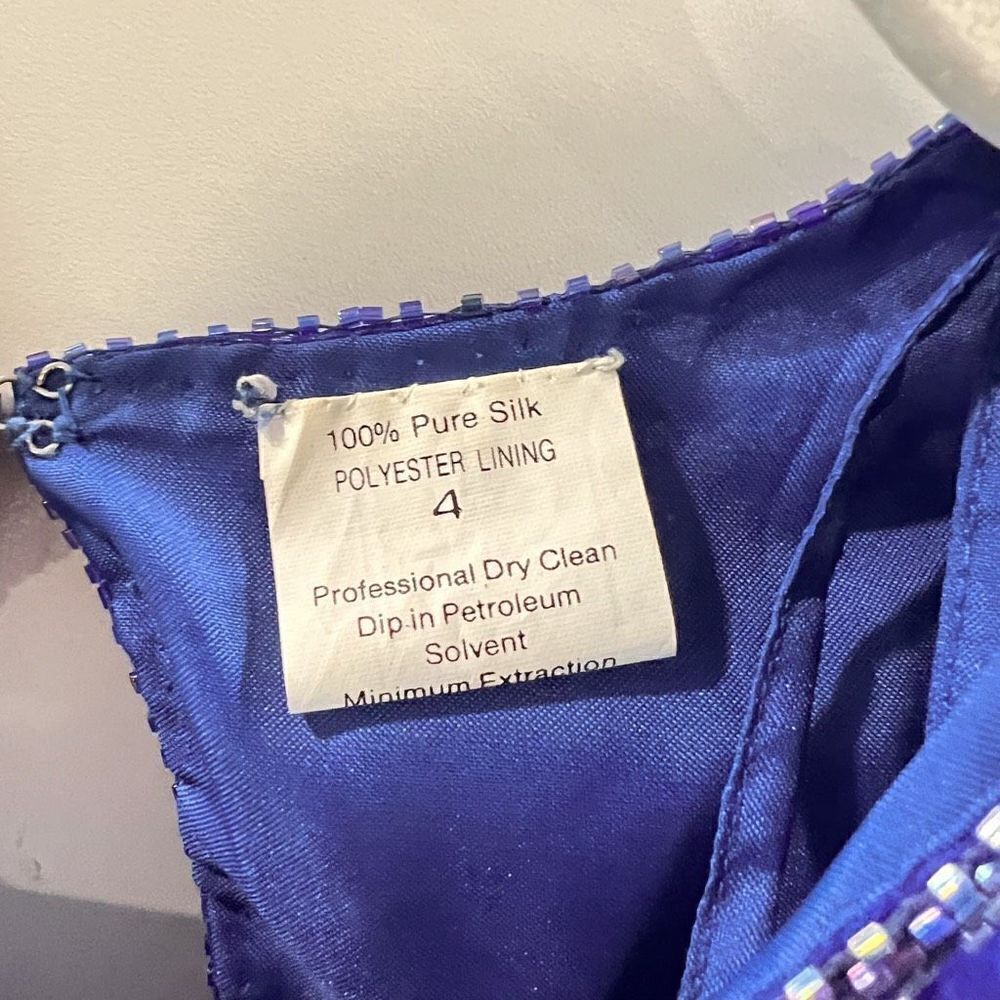 VTG Stenay Women 4 100% Pure Silk Royal Blue Beaded Fringe Elegant Flapper Dress - Picture 10 of 15